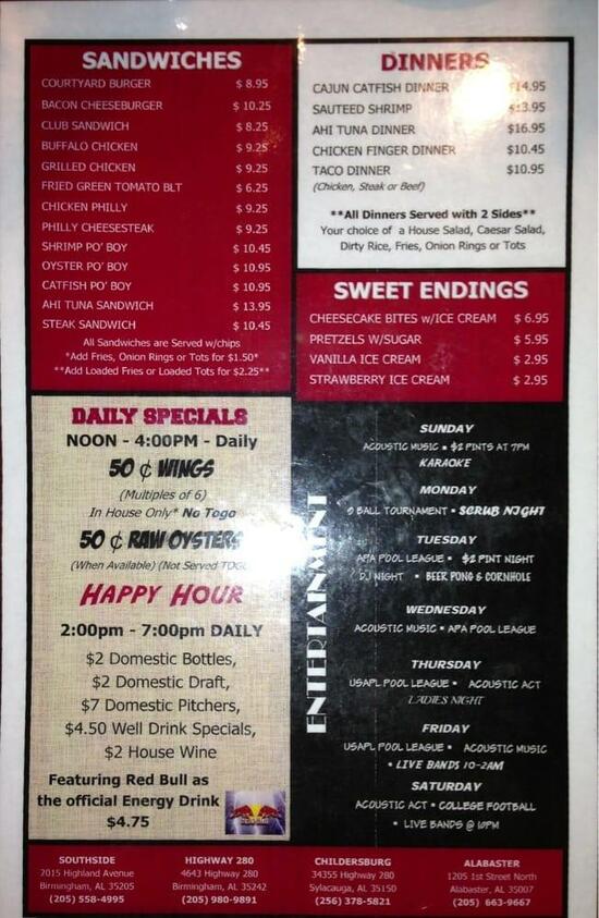 Menu at Courtyard Oyster Bar & Grill, Alabaster