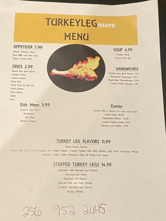 Menu at Turkey Leg Shack BBQ, Gadsden