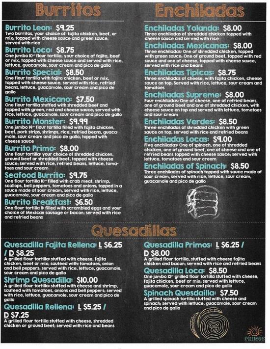 Menu at Primos Mexican Restaurant, Harrison