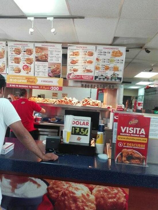 Menu at Church's Texas Chicken restaurant, Piedras Negras