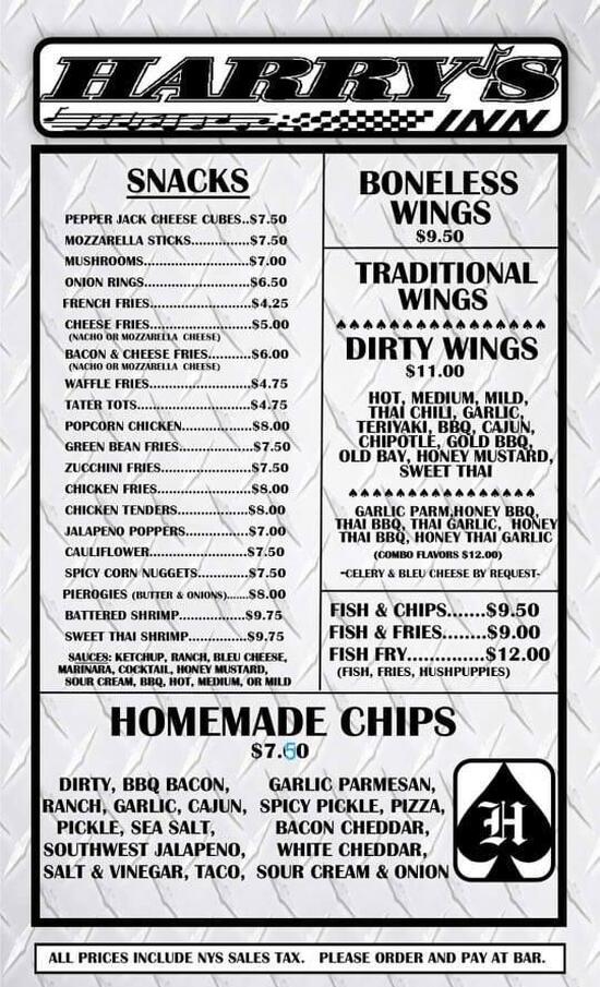 Menu at Harry's Inn the Heights pub & bar, Elmira Heights