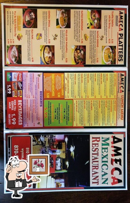 Menu at Ameca restaurant, Wynne