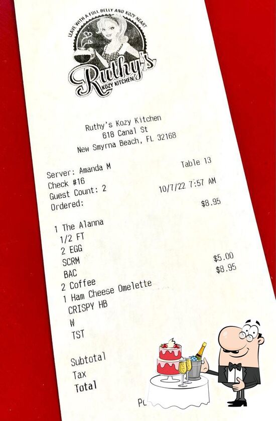 Menu at Ruthy's Kozy Kitchen restaurant, New Smyrna Beach