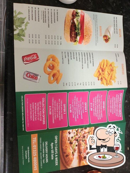 Menu at Antoni's fast food, Darlington