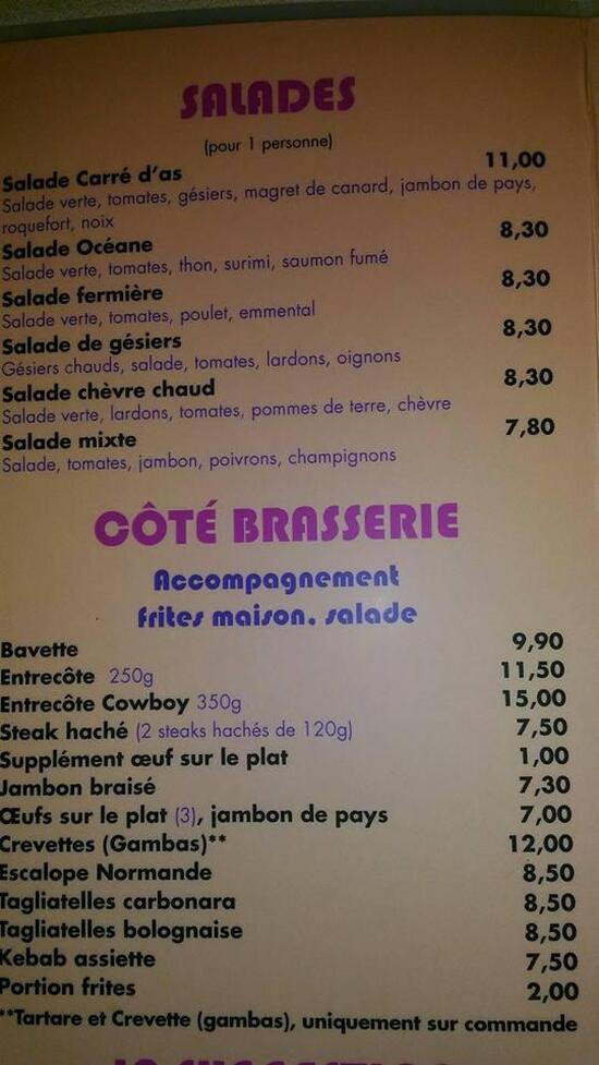 Menu at Le Carré d'As pub & bar, La FertéMacé
