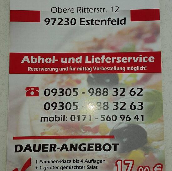 Speisekarte von Pizzeria Porto Bello, Estenfeld