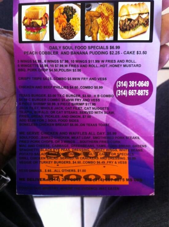 Menu at Tripe City restaurant, St. Louis, Natural Bridge Ave
