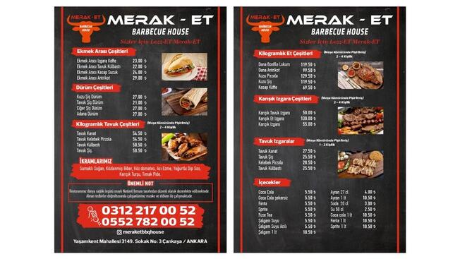 Menu at Merak-Et Barbecue House, Ankara