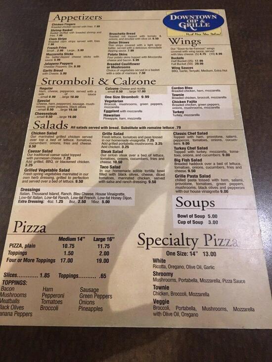 Menu At Downtown Oip And Grille Pizzeria Lewistown