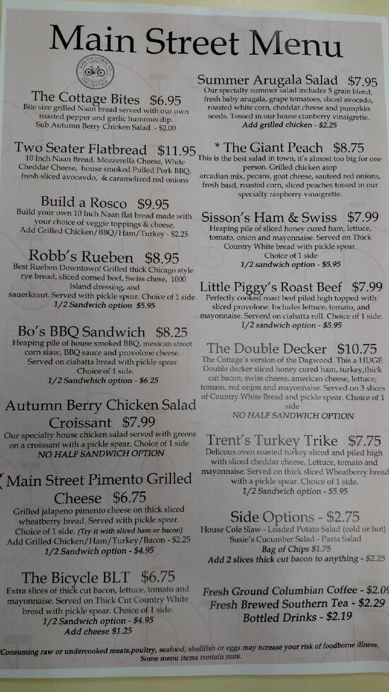 Menu at The Cottage restaurant, Morristown
