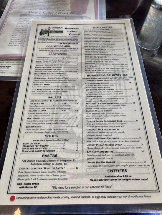 Menu at Corner Tavern & Grill pub & bar, Folsom, 700 Glenn Dr