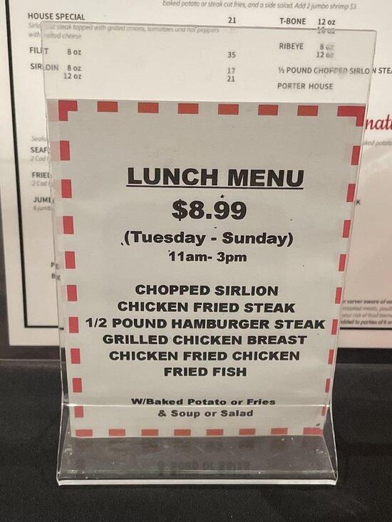 Carta de Hoffman's Steakhouse, San Antonio
