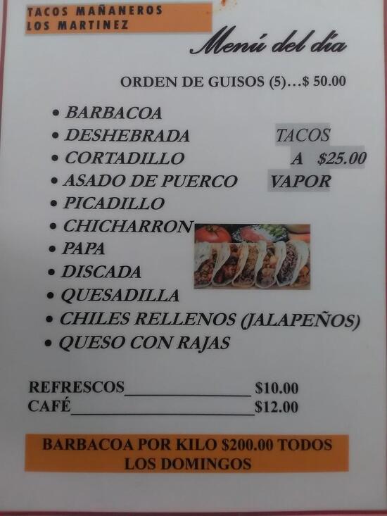 Menu at Tacos los Martinez restaurant, San Nicolás de los Garza, Calle ...