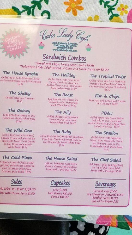 Menu at Cake Lady Cafe, Fort Lawn