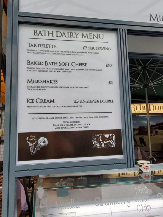 Menu at The Bath Dairy, London