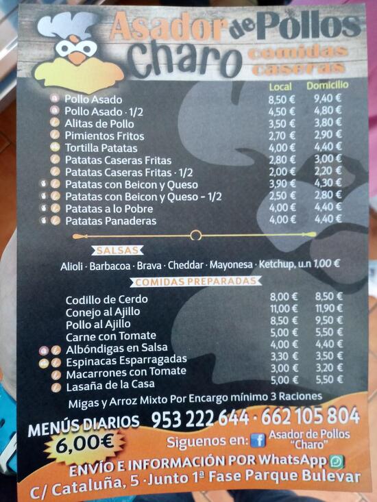 Carta De Asador De Pollos Charo Ja N