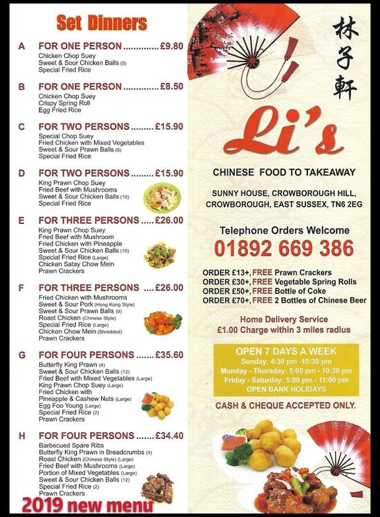 Menu at Lis restaurant, Crowborough, sunny house