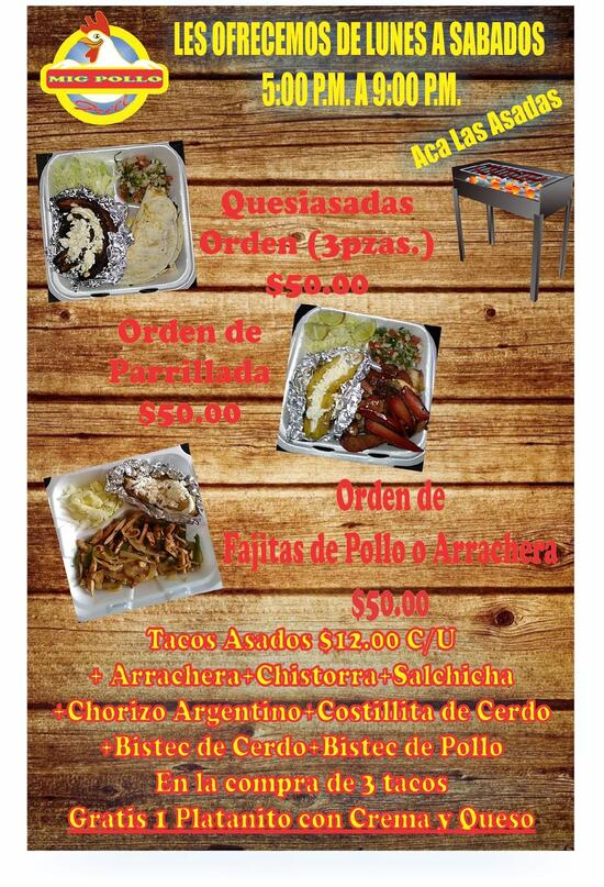 Menu at Mig Pollo restaurant, Villahermosa