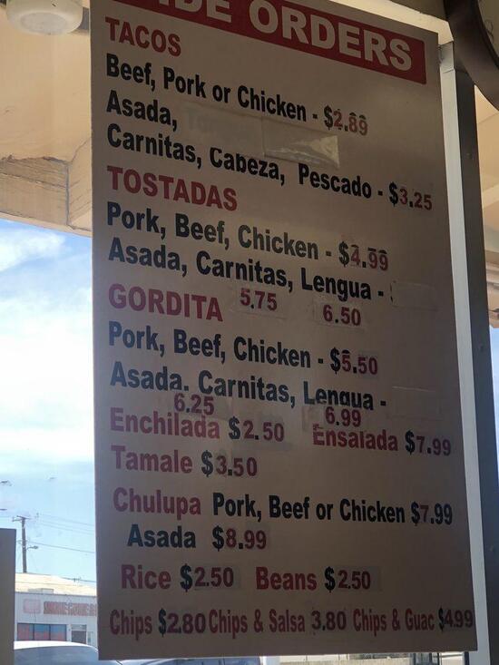 Menu at Plata's Mexican Food restaurant, Barstow, 1521 Main St