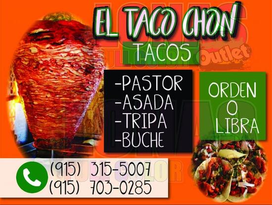 Menu at El TACO CHON restaurant, El Paso