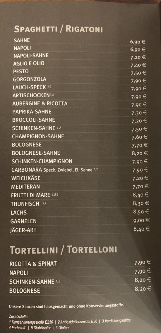 Speisekarte von Pasta Viva VillingenSchwenningen restaurant