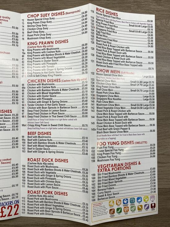Menu at Tin Yau restaurant, Toddington