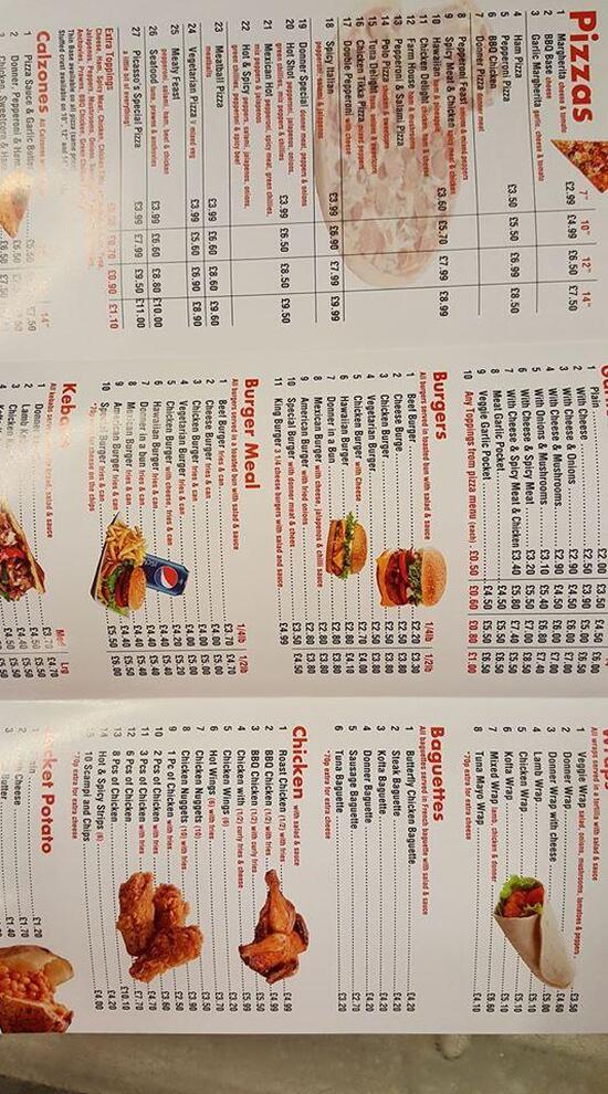 Menu at Picasso's Pizza pizzeria, Wallasey