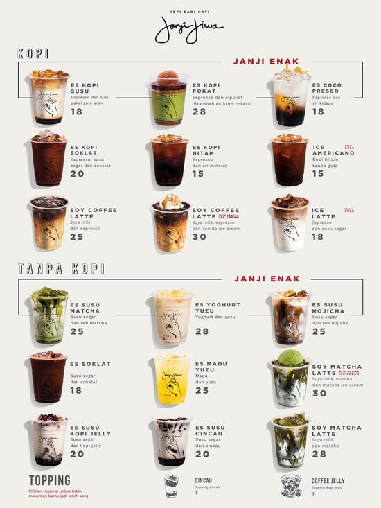 Menu at Kopi Janji Jiwa cafe, Palembang, Jl. Letkol Iskandar