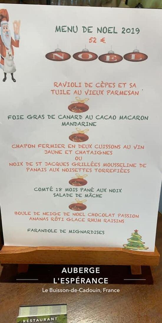 Carta del restaurante Auberge l'Espérance SARL, Le BuissondeCadouin, 3 Av. des