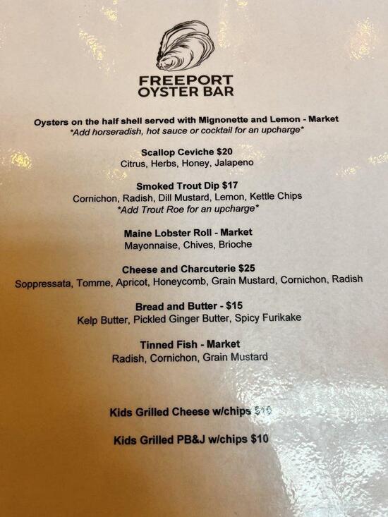 Menu at Freeport Oyster Bar, Freeport