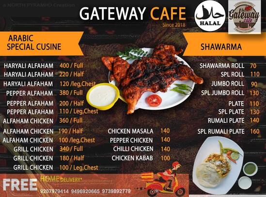 Menu at Gateway cafe, Bengaluru