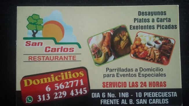 Carta de Restaurante San Carlos, Piedecuesta, Diagonal 6 #