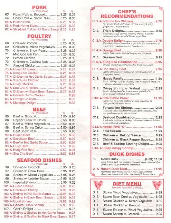 Menu at Young Chow restaurant, Monrovia