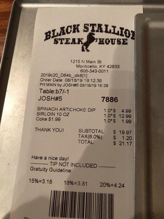 Menu at Black Stallion Steak House Restaurant, Monticello