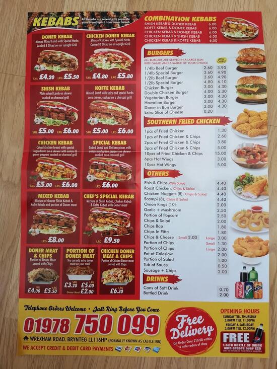 Menu at Saray Kebab House pizzeria, Wrexham