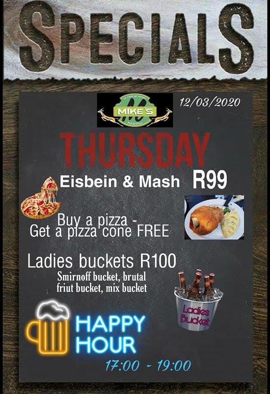 Menu at Mikes Sportsbar, Lephalale