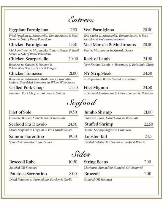 Menu at Gargiulo's Tinton Falls restaurant, Tinton Falls