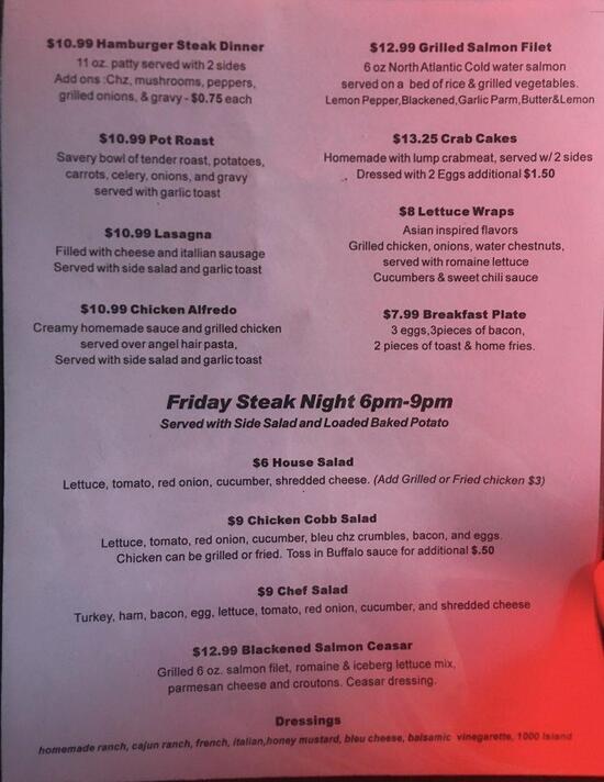 Menu at Salt and Pepper Grill restaurant, White Bluff