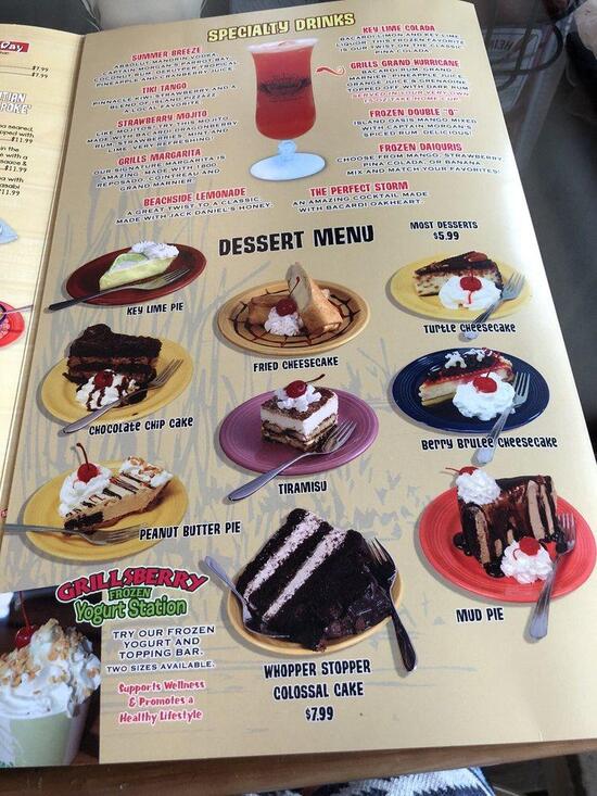 Menu at Grills Lakeside Seafood Deck & Tiki Bar, Orlando