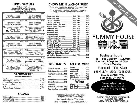 Menu At Yummy House Restaurant Sutherlin