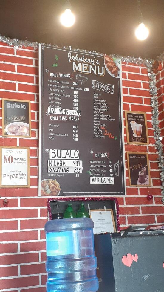 Menu at Johnlery's Unli Wings restaurant, Tagaytay