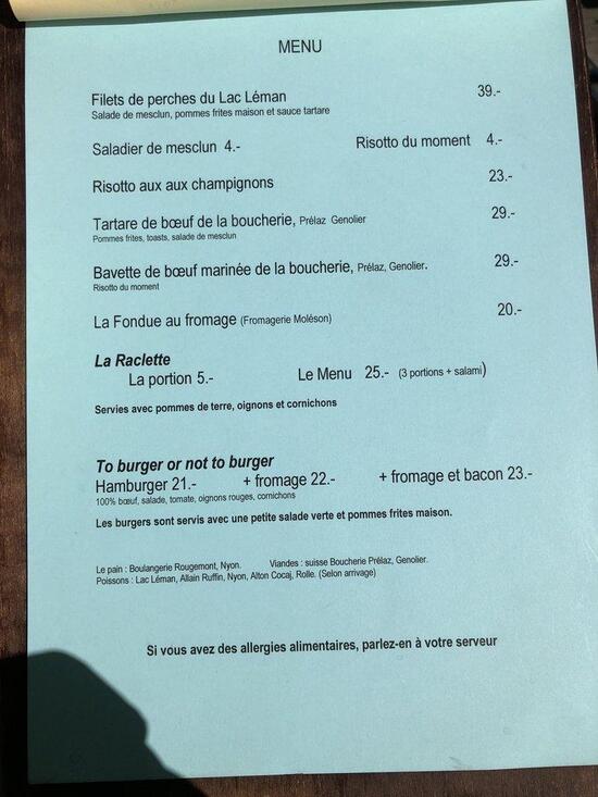 Menu Da Restaurant La Nautique Nyon