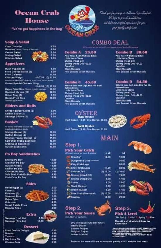 Menu at Ocean Crab House restaurant, Richmond