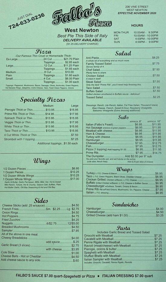 falbo bros pizza menu