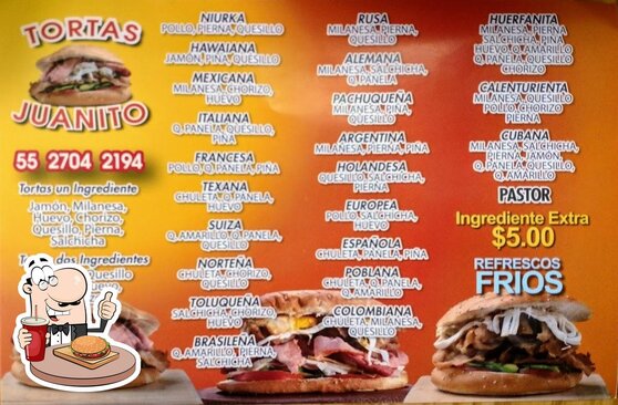 Menu at Super Tortas Juanito restaurant, Mexico City