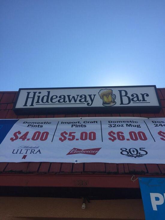 Menu at Hideaway Bar, Sanger