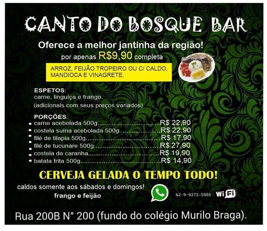 Menu Em Canto Do Bosque Pub Bar Goi Nia