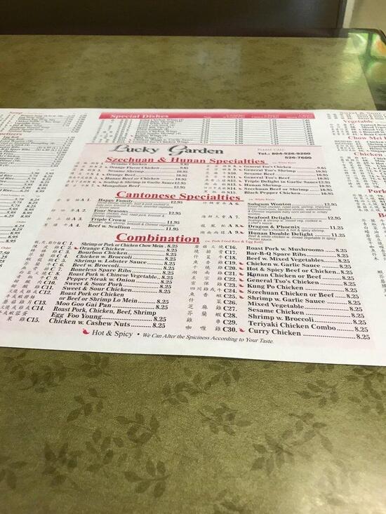 Carta del restaurante Lucky Garden, Colonial Heights
