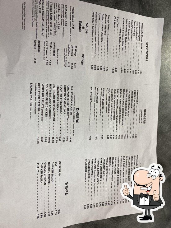 Menu at Twister's Diner restaurant, Knoxville, Washington Pike