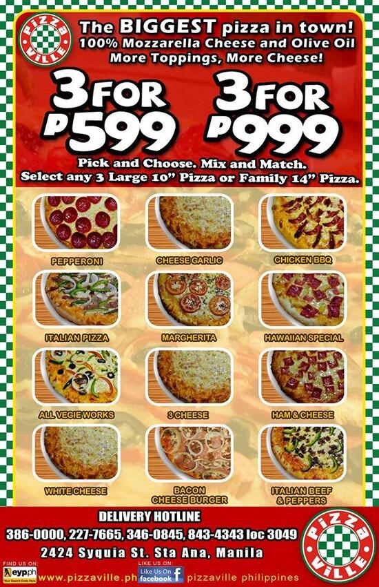 Menu at Pizzaville Philippines pizzeria, Manila